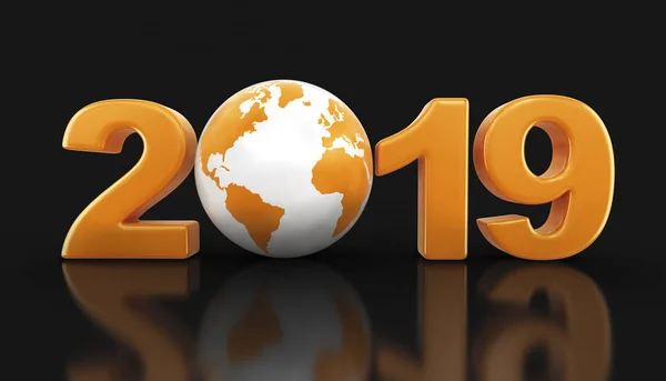 Globe with 2019. Image with clipping path.