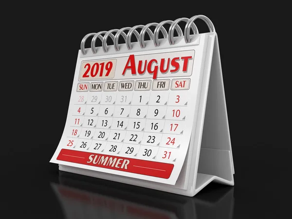 Calendário Agosto 2019 Caminho Recorte Incluído — Fotografia de Stock