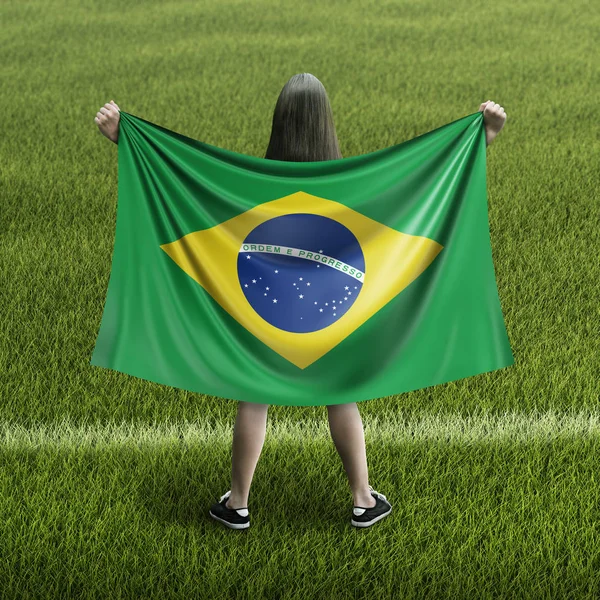 Frauen Und Brasilianische Flagge — Stockfoto