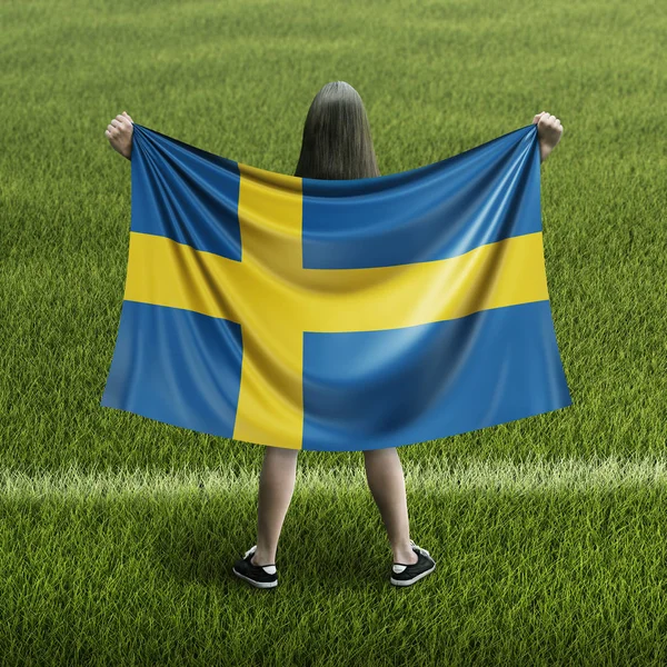 Nők Svéd Zászló — Stock Fotó