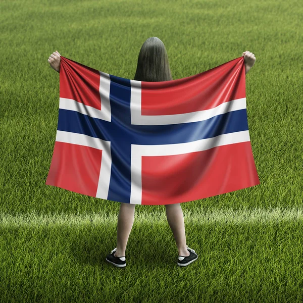 妇女和挪威国旗 — 图库照片