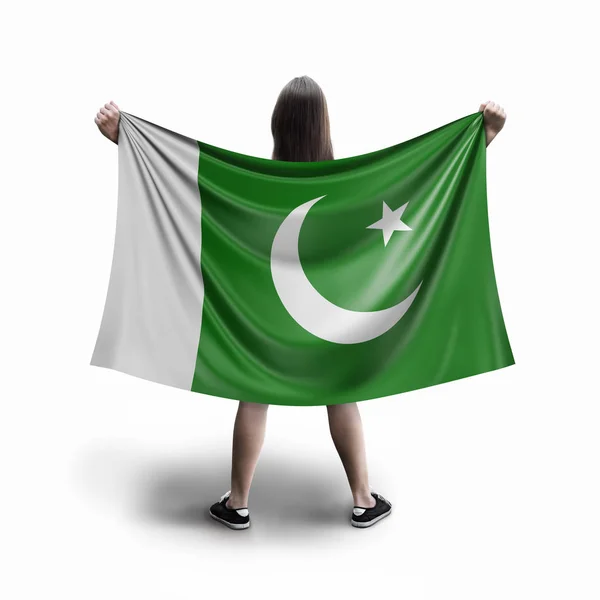 妇女和巴基斯坦国旗 — 图库照片