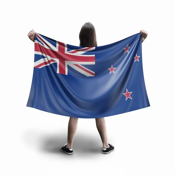 女性とニュージーランドの国旗 — ストック写真