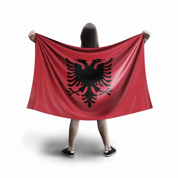 Γυναίκες Και Αλβανική Σημαία — Φωτογραφία Αρχείου
