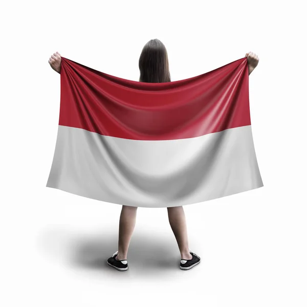 妇女和印度尼西亚国旗 — 图库照片