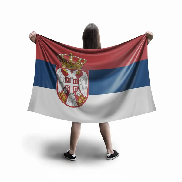 Mujeres Bandera Serbia —  Fotos de Stock