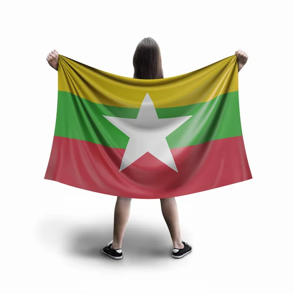 Frauen Und Myanmar Flagge — Stockfoto