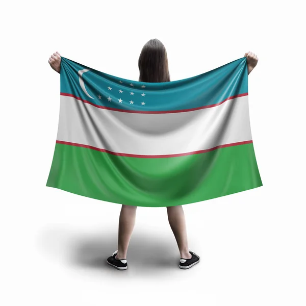 妇女和乌兹别克国旗 — 图库照片