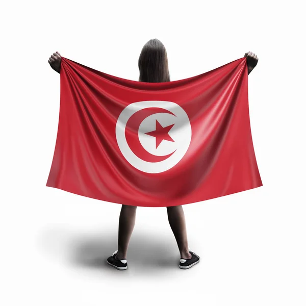 女性とチュニジアの旗 — ストック写真