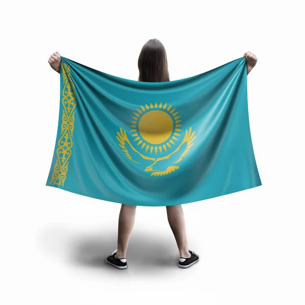 Γυναίκες Και Καζακστάν Σημαία — Φωτογραφία Αρχείου