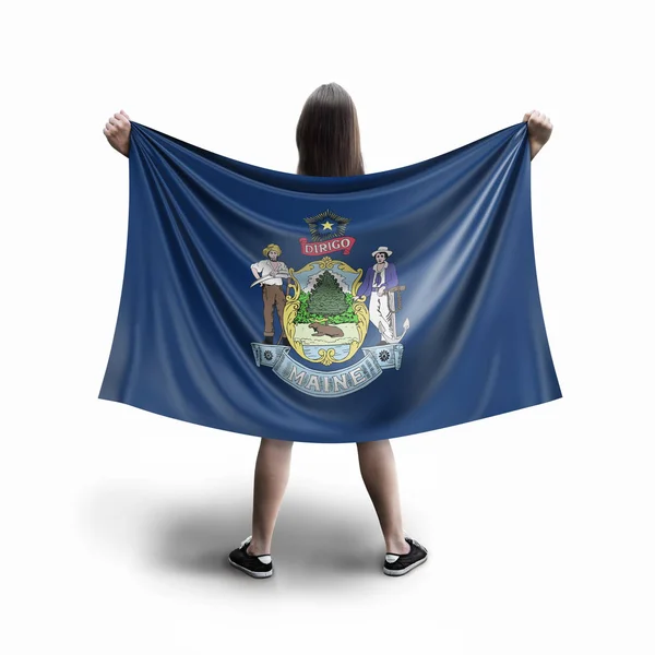 Frauen Und Maine Flagge — Stockfoto