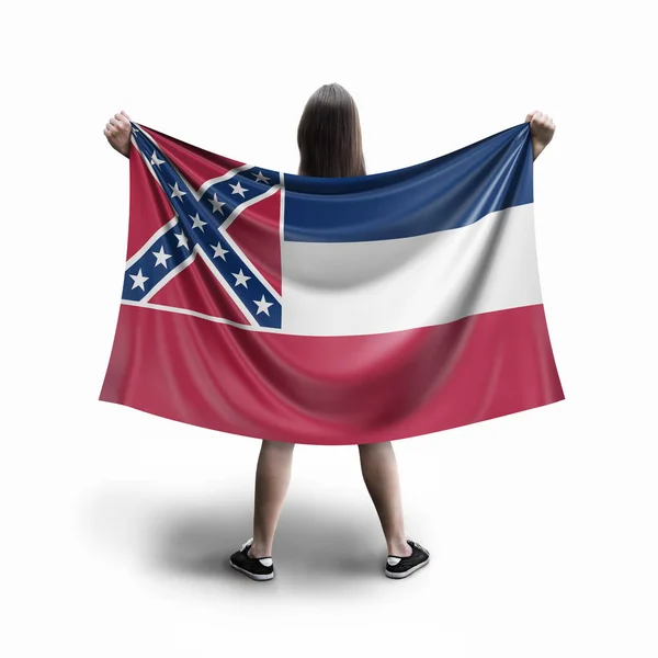 女性とミシシッピ州旗 — ストック写真