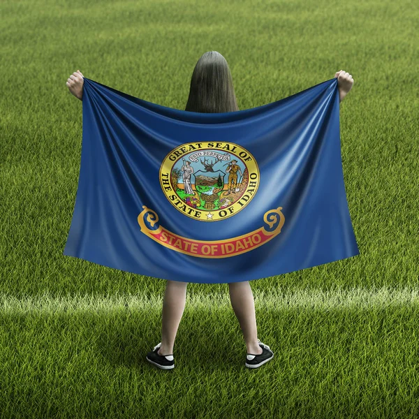 妇女和爱达荷州旗子 — 图库照片