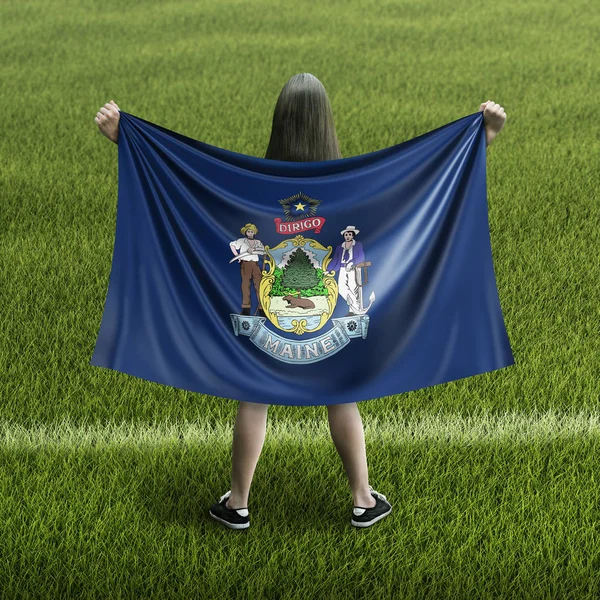 妇女和缅因州旗子 — 图库照片