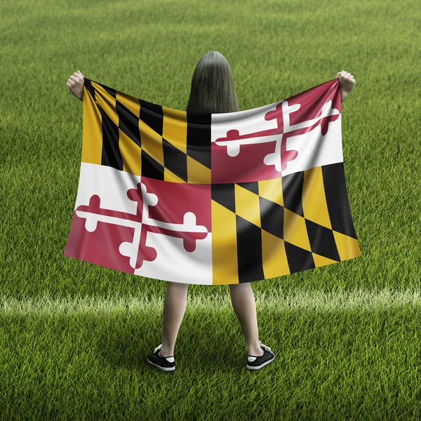 女性とメリーランド州旗 — ストック写真