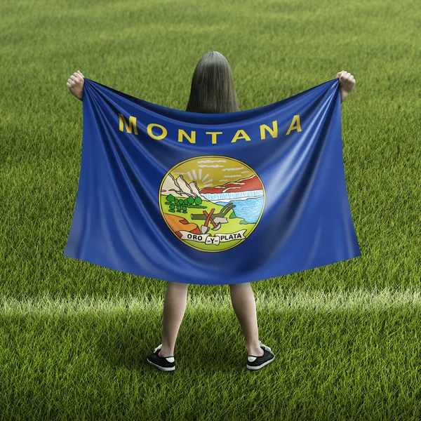 妇女和蒙大拿州旗子 — 图库照片