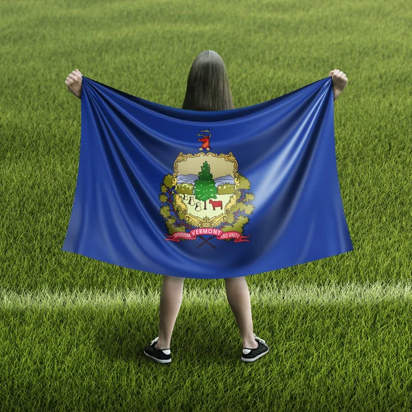 女性とバーモント州旗 — ストック写真