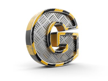 Endüstriyel siyah ve sarı çizgili metalik yazı tipi - mektup G. görüntü kırpma yoluyla