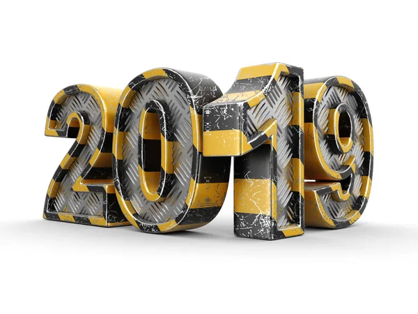 Metalen Nieuwjaar 2019 Afbeelding Met Uitknippad — Stockfoto