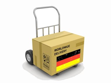 El arabası ile Alman bayrağı karton kutu. Görüntü kırpma yolu ile