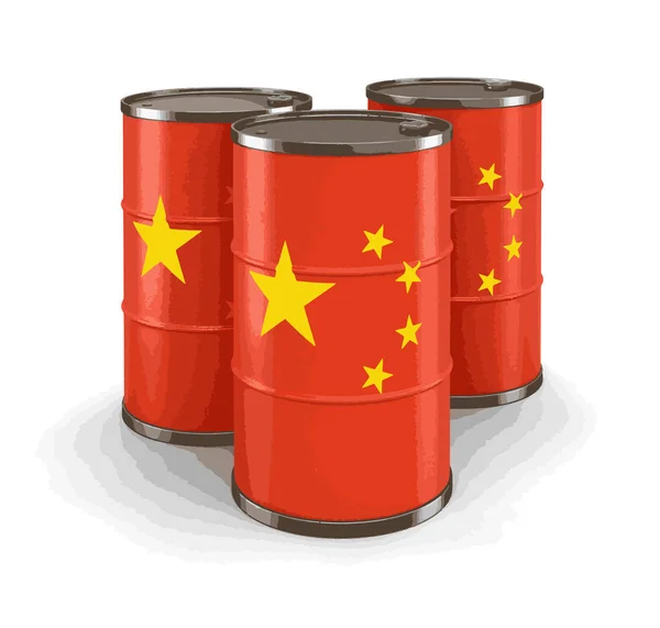 Olie Vat Met Vlag Van China Afbeelding Met Uitknippad — Stockvector