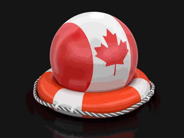 救命浮環のカナダの旗が付いている球 クリッピング パスとイメージ — ストックベクタ