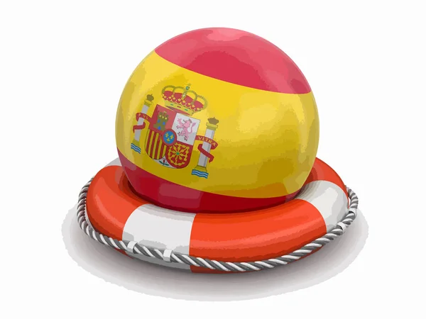 Piłka Hiszpańską Flagę Koło Ratunkowe Obraz Ścieżką Przycinającą — Wektor stockowy