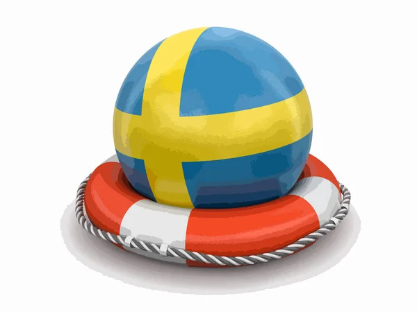 Bal Met Zweedse Vlag Reddingsboei Afbeelding Met Uitknippad — Stockvector
