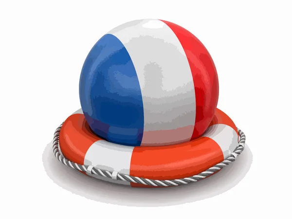 救生圈上有法国国旗的球 带有修剪路径的图像 — 图库矢量图片