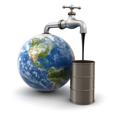 3D dünya ve yağ ile musluk. Görüntü kırpma yolu ile