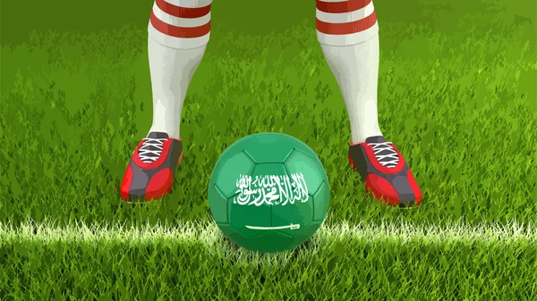 サウジアラビアの国旗で男とサッカー ボール — ストックベクタ