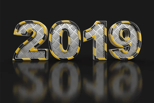 Metalen Nieuwjaar 2019 Afbeelding Met Uitknippad — Stockvector