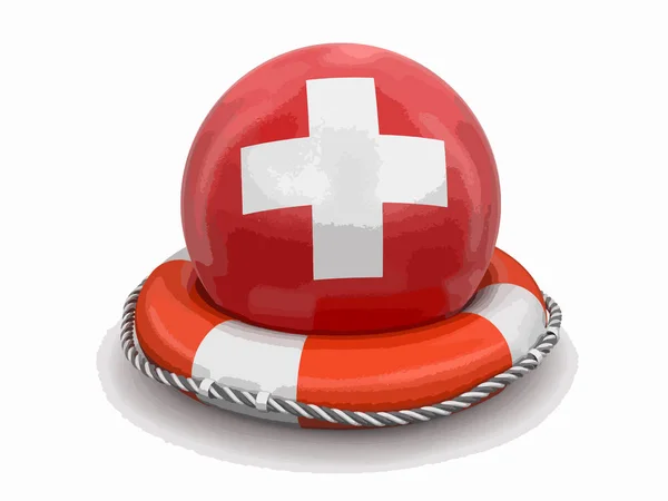 Lifebuoy Sviçre Bayrağı Ile Top — Stok Vektör