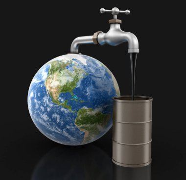 3D dünya ve yağ ile musluk. Görüntü kırpma yolu ile