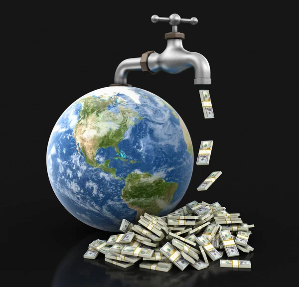 Globe Robinet Avec Dollars Image Avec Chemin Coupure — Photo