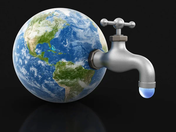 3d Globe with Water tap. Image with clipping path