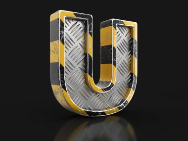 Metalik yazı - harf U. görüntü kırpma yoluyla sarı çizgili