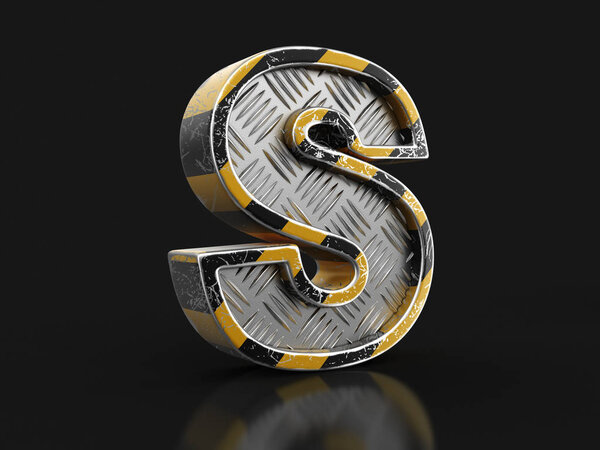Yellow striped metallic font - letter S. Image with clipping path