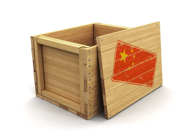 Caja Madera Con Sello Bandera China Imagen Con Ruta Recorte — Foto de Stock