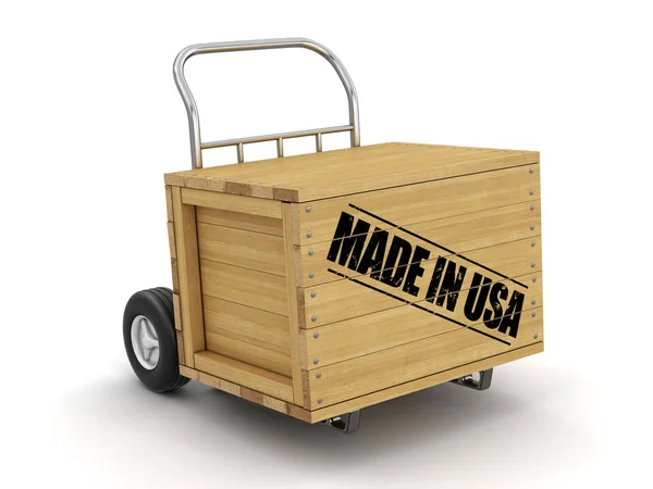 Caisse Bois Avec Made Usa Sur Camion Main Image Avec — Photo