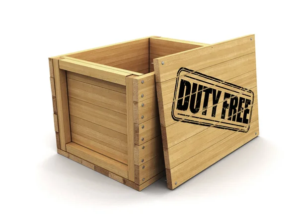 免税のスタンプを木製の箱 クリッピング パスとイメージ — ストック写真