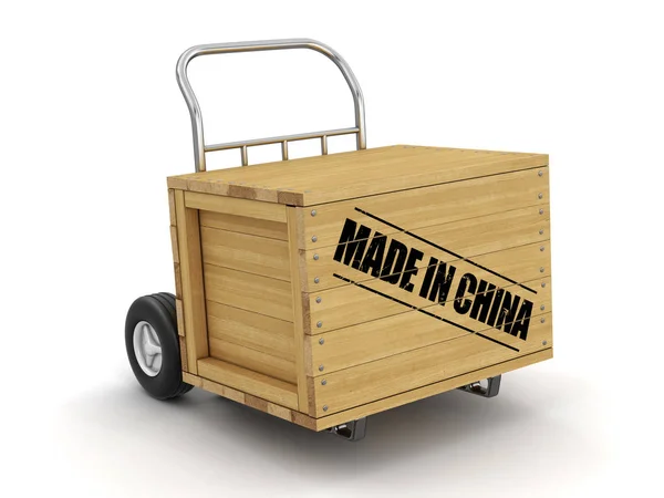 Caja Madera Con Hecho China Camión Mano Imagen Con Ruta —  Fotos de Stock