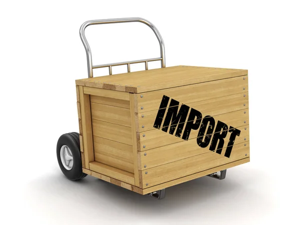 Drewniana Skrzynka Importu Wózek Ręczny Obraz Ścieżką Przycinającą — Zdjęcie stockowe