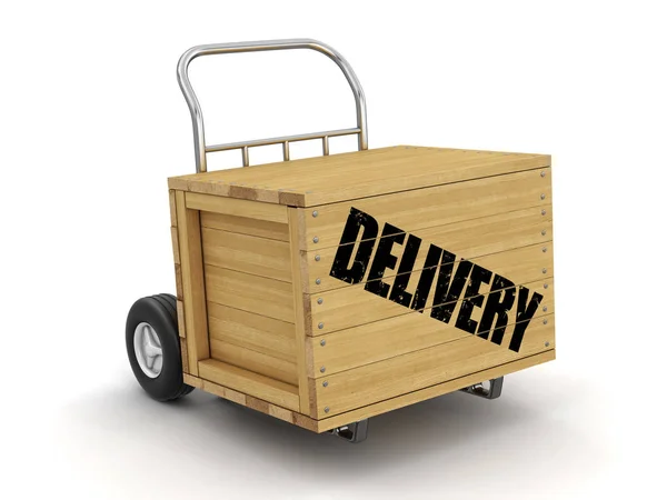 Trälåda Med Special Delivery Hand Lastbil Bild Med Urklippsbana — Stockfoto