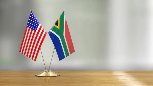 Amerikaanse Zuid Afrikaanse Republiek Vlag Paar Een Bureau Defocused Achtergrond — Stockfoto