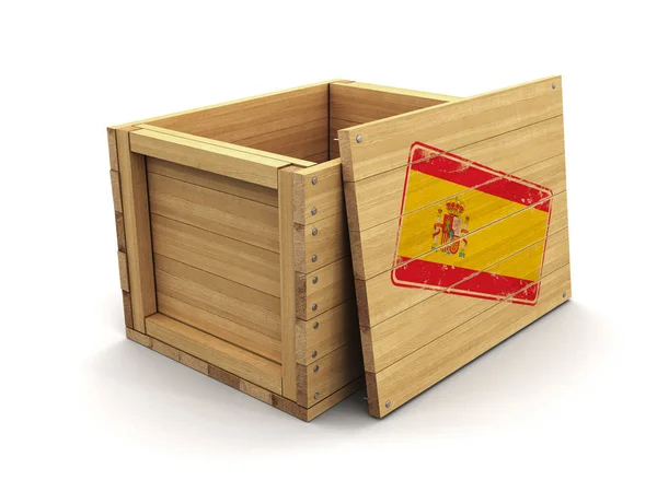 Wooden Crate Stamp Spanish Flag Image Clipping Path — 스톡 사진