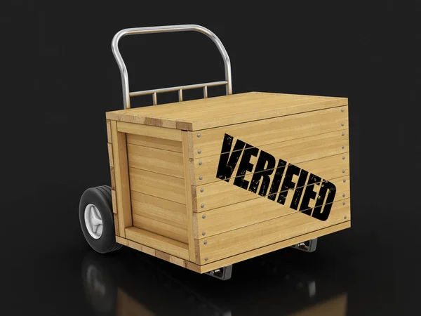 Houten Kist Met Verified Hand Truck Afbeelding Met Knippad — Stockfoto