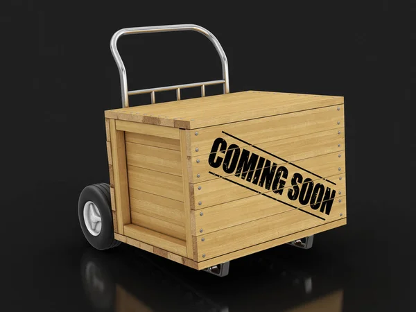 Wooden Crate Coming Soon Hand Truck Image Clipping Path — Stock Photo, Image