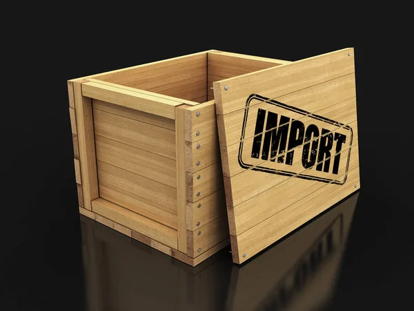 Caja Madera Con Sello Importación Imagen Con Ruta Recorte — Foto de Stock