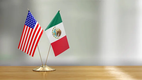 Американський Мексиканський Прапор Пара Столі Над Розфокусованих Фон — стокове фото